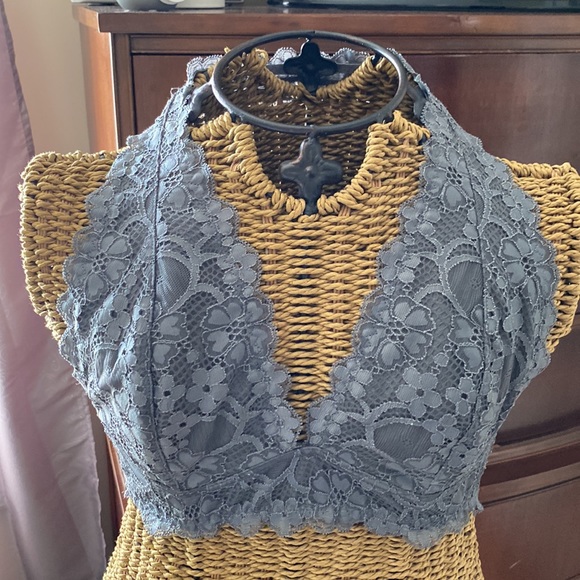 Free People Gray Lace Halter Bralette Size-Small - Picture 3 of 10